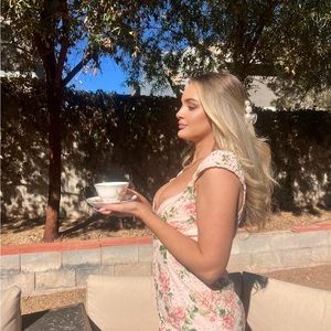 Baby pink, a little big in the bust, worn one time